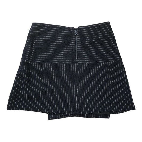 Alice + Olivia NWT Pinstripe Faux Wrap Black White Wool Mini Skirt 8 - Picture 3 of 5